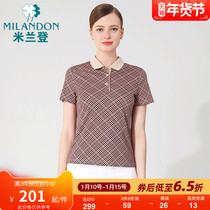 Milandon middle-aged and elderly mother with POLO collar double-sided mercerized cotton T-shirt short-sleeved female 2021 summer T-shirt Joker