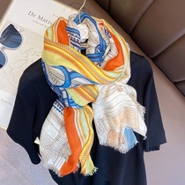Luxe Silk Scarf Thin Sunscreen Cotton Linen Scarf Shawl Outer Wearing Western Style Fashion Korean Version Versatile