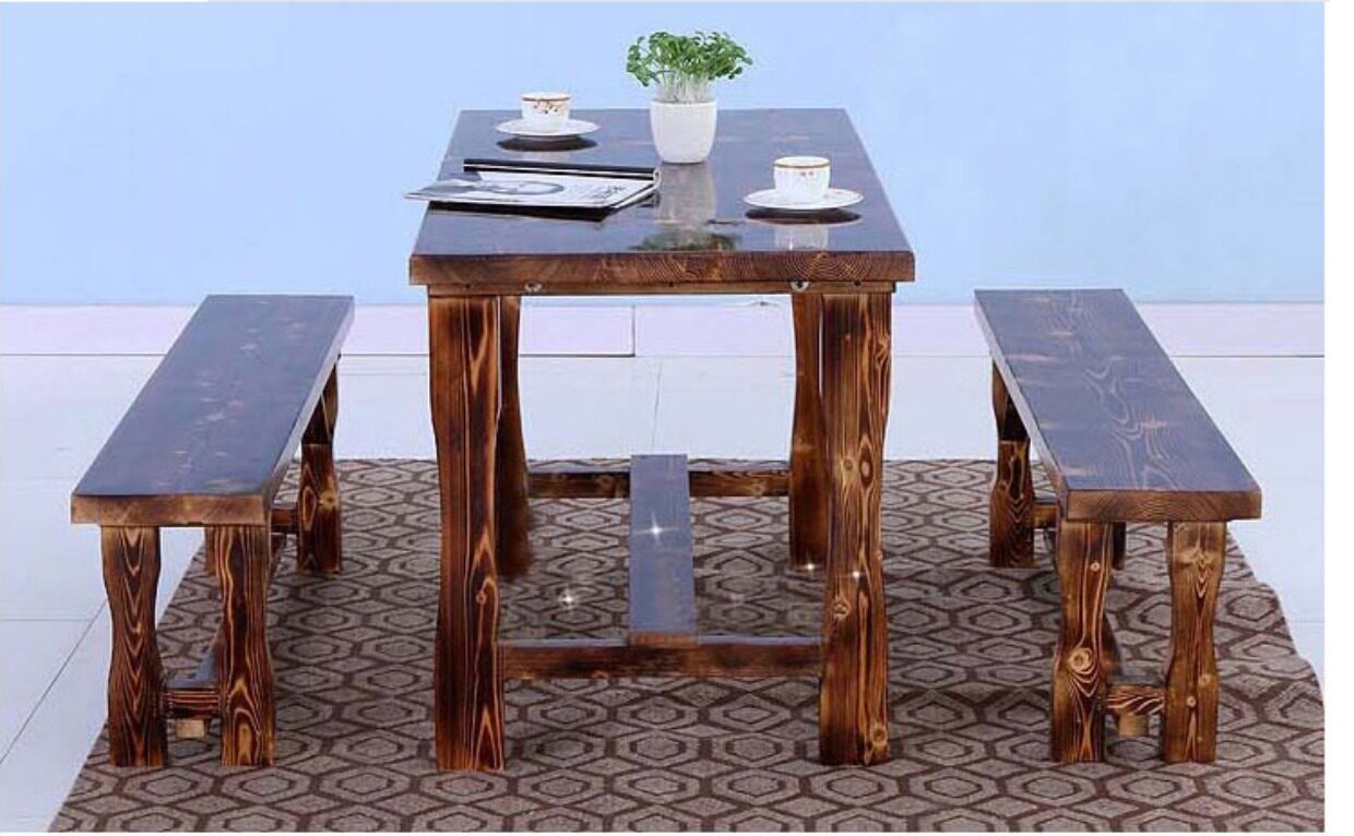 实木碳化饭店餐桌快餐面馆小吃店桌椅烧烤户外仿古火锅店桌椅组合