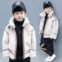 Children's lamb down coat Boys add velvet and thick velvet tops in autumn winter