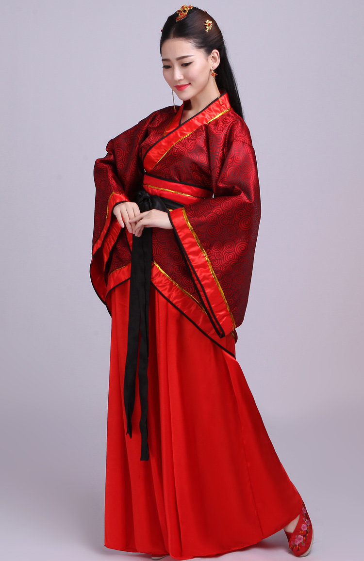 新款古装汉服礼仪之邦同款女古装玄机双绕舞蹈曲裾红色汉服演出服
