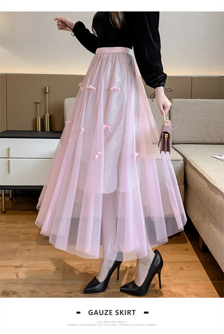 实拍现货2020秋新款蝴蝶结纱裙闪光亮片公主裙大摆裙伞裙仙女裙