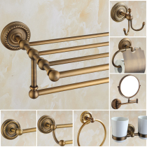 Punch-free home decoration all copper European toilet hardware antique towel rack pendant set bathroom five bathroom kit