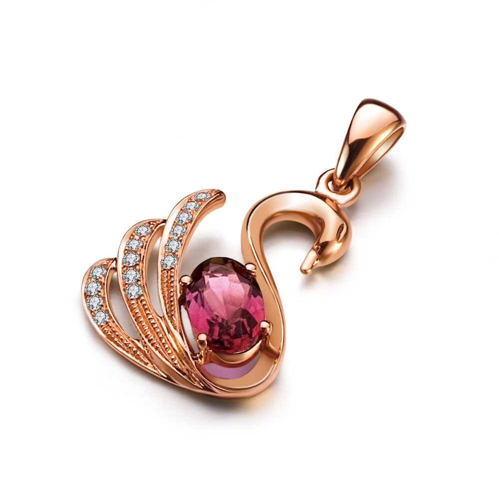 佐卡伊 天鹅 玫瑰18k金红碧玺吊坠彩色宝石彩宝项链 裸石定制珠宝