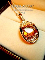 Oval water drop champagne crystal pendant necklace delicately retro European and American Exaggerated Ornament Women Jewelry