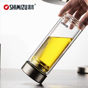 清水双层玻璃杯家用高档透明杯子女便携隔热水杯男大容量泡茶茶杯