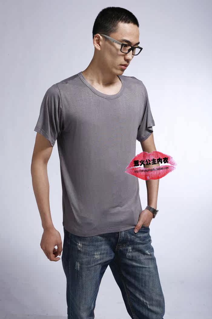 男士莫代尔短袖t恤 大码宽松运动家居纯色半袖大版圆领男短袖背心