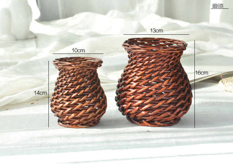 藤编花瓶纯手工编制花筐柳编花盆装饰品插花器家居摆件假花花篓