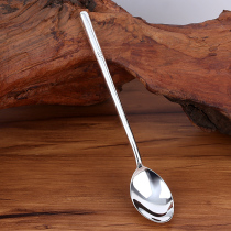 Round handle silver spoon 999 pure silver long handle coffee spoon foot silver soup spoon spoon for domestic children adult silver tableware