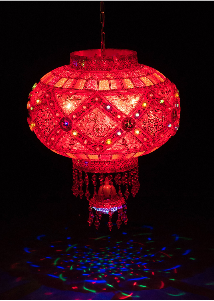 新款福喜灯笼旋转七彩水晶灯幸福吉祥灯笼过道节庆带电灯笼