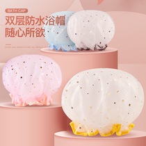 Double Bath Cap Woman Thickened Waterproof Bath Headgear Cute Korea Home Bath Cap Hair Hood Kitchen Smoke-proof Cap