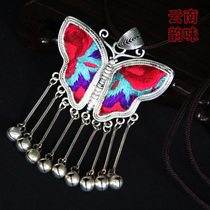 Yunnan ethnic style jewelry retro pop butterfly new first jewelry handmade old embroidery piece Miao silver short necklace