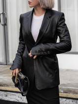 Z boss RO whimsical neat slim-fit leather jacket long curved sleeve leather sheepskin blazer for women