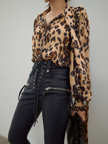 Z boss standing cut waterfall sleeve 12 mm Mulberry silk loose shirt WOMEN BAO WEN GEORGETTE LACE-up shirt