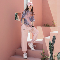 M home boarder pink summer style casual suit women dabbed with short sleeves leg pants two sets of handsome street wind