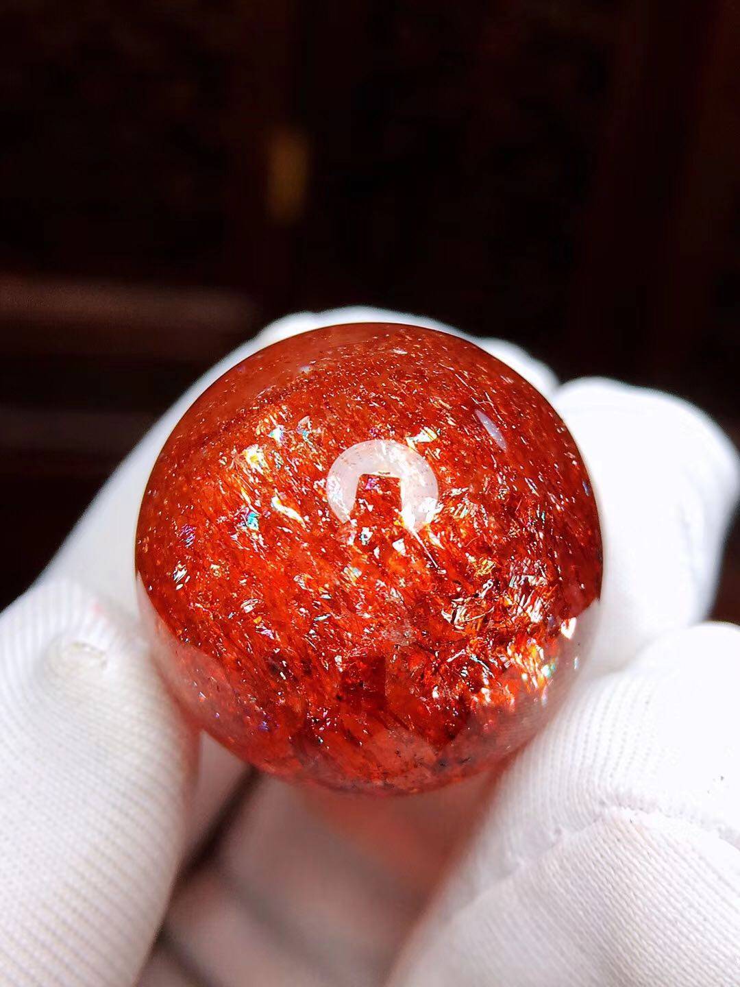 收藏品天然水晶草莓晶珠吊坠 金草莓晶单珠做吊坠多宝手链