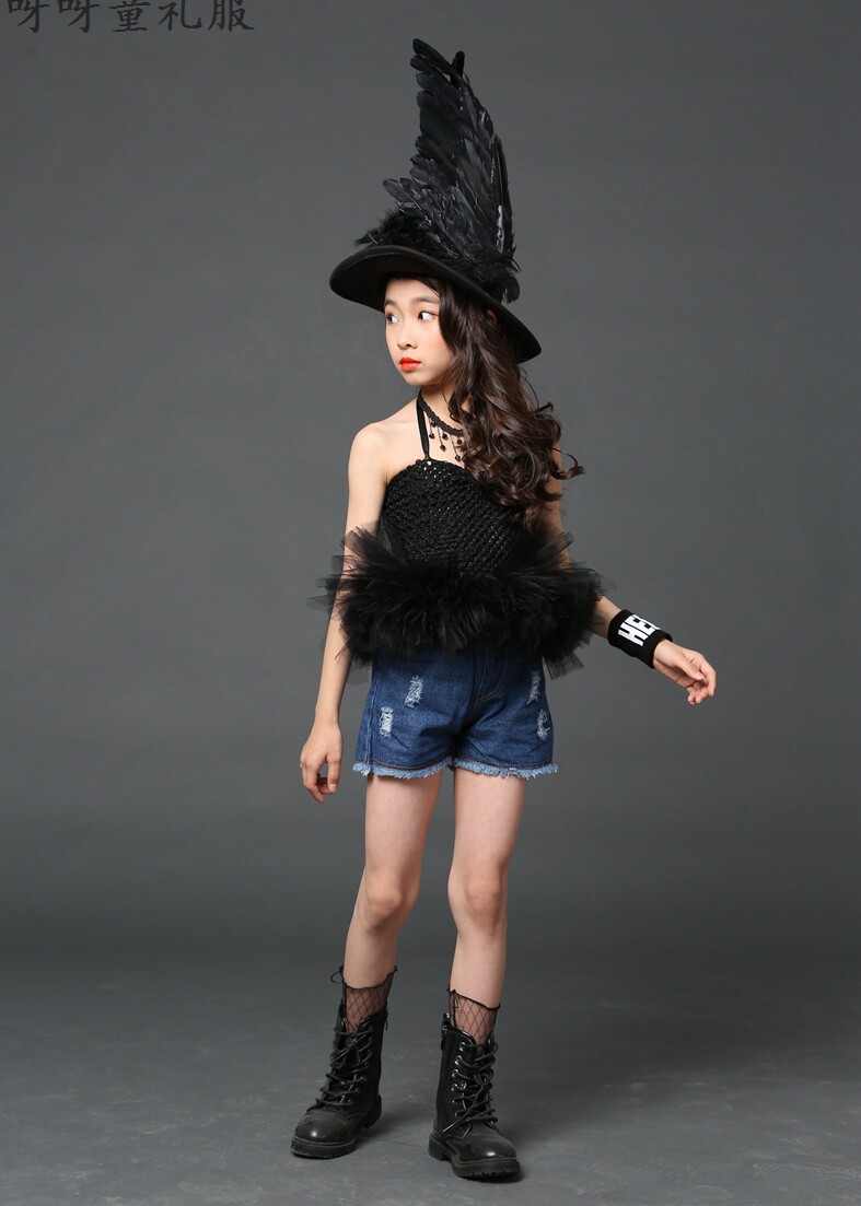 定制 女童礼服t台个性酷写真儿童走秀拖尾网纱表演创意个性服装新款