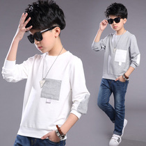 Boys Spring and Autumn long sleeve T-shirt tat child 12 children 15 years old boy white middle child thin base shirt top