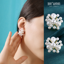 Fireworks spiral ear clip without ear hole female 925 silver needle earrings niche design sense Pearl advanced ear ornaments