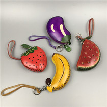 Leather mini coin purse female small 2020 new cute fruit keychain pendant coin bag student small wallet