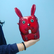 Retro leather cartoon mobile phone bag womens shoulder messenger bag fashion rabbit student creative mobile phone bag small backpack