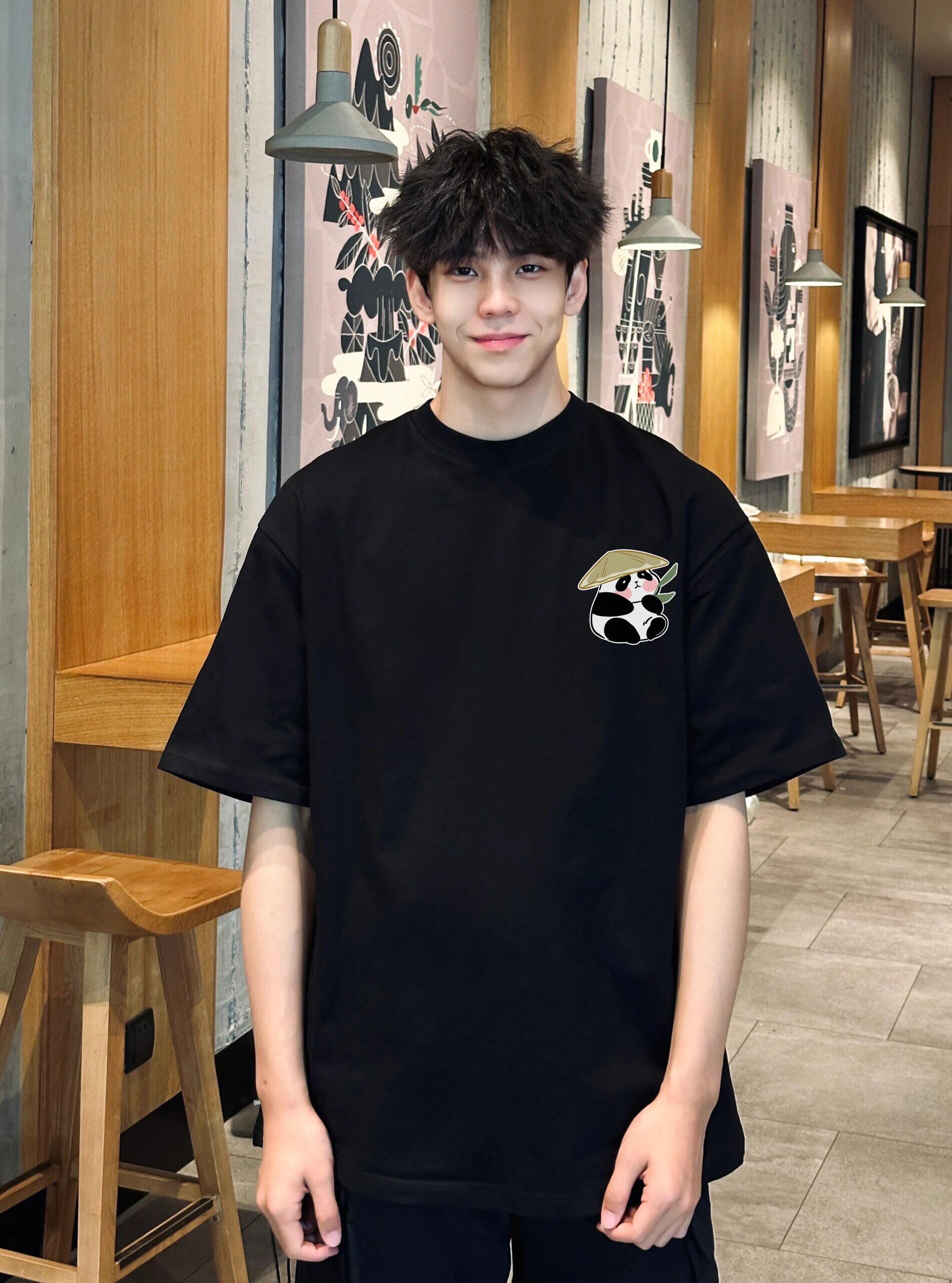 nasa联名新中式国风熊猫短袖t恤男生2024新款夏季设计感休闲衣服