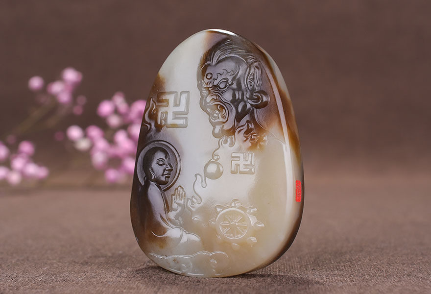 【寓意:悟道】新疆玉石雕刻大师贺西晓工作室 和田玉悟道 67g