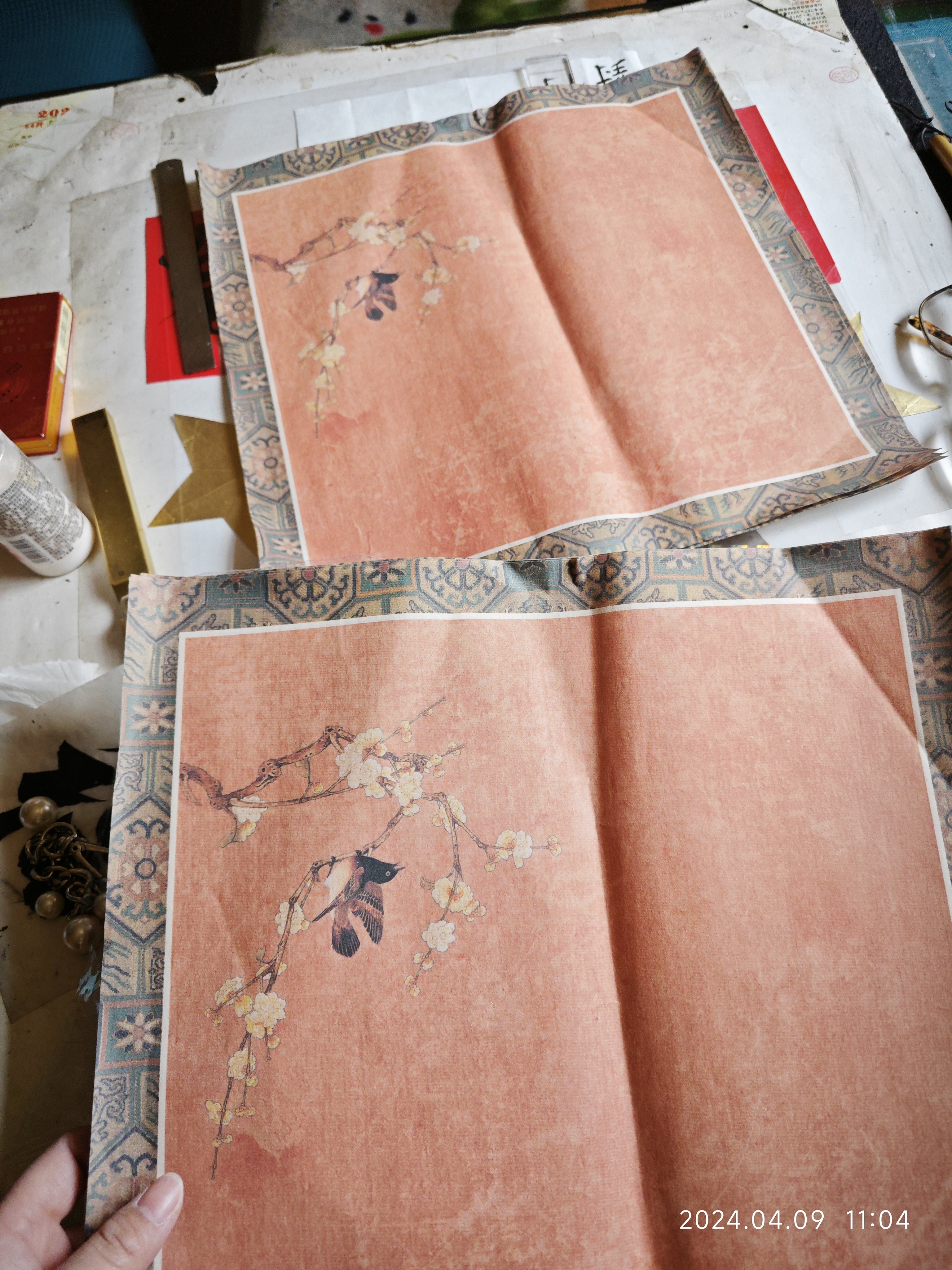 六品堂花鸟微喷宣纸书法作品纸半生熟古风蜡染四言吉语成语古诗词格子