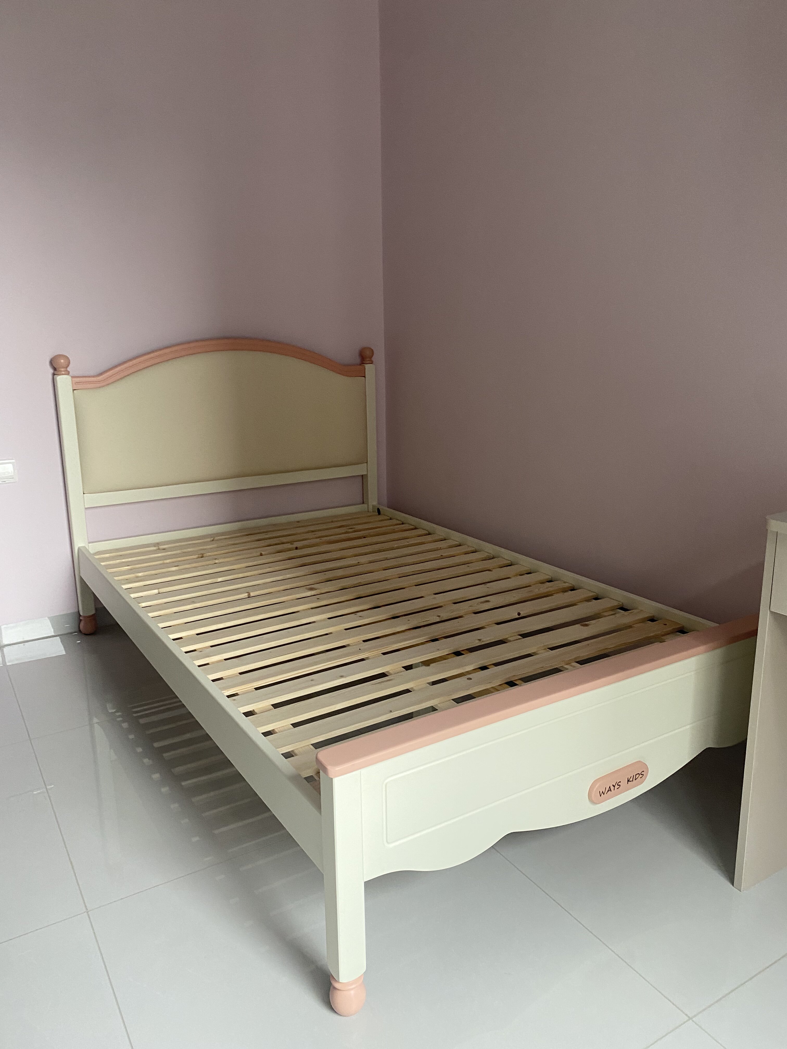 源氏木语x维莎实木儿童床男孩女孩卧室奶油风白色美式软靠单人床