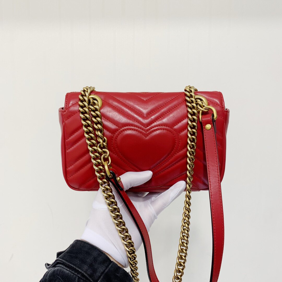 正品保真[9.8新]gucci/古驰红金marmont22马蒙链条包单肩斜挎包包