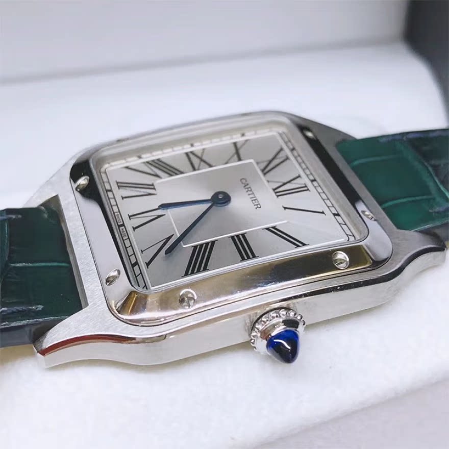 正品卡地亚cartier瑞士手表女士山度士方形wssa0022石英机芯9.8新