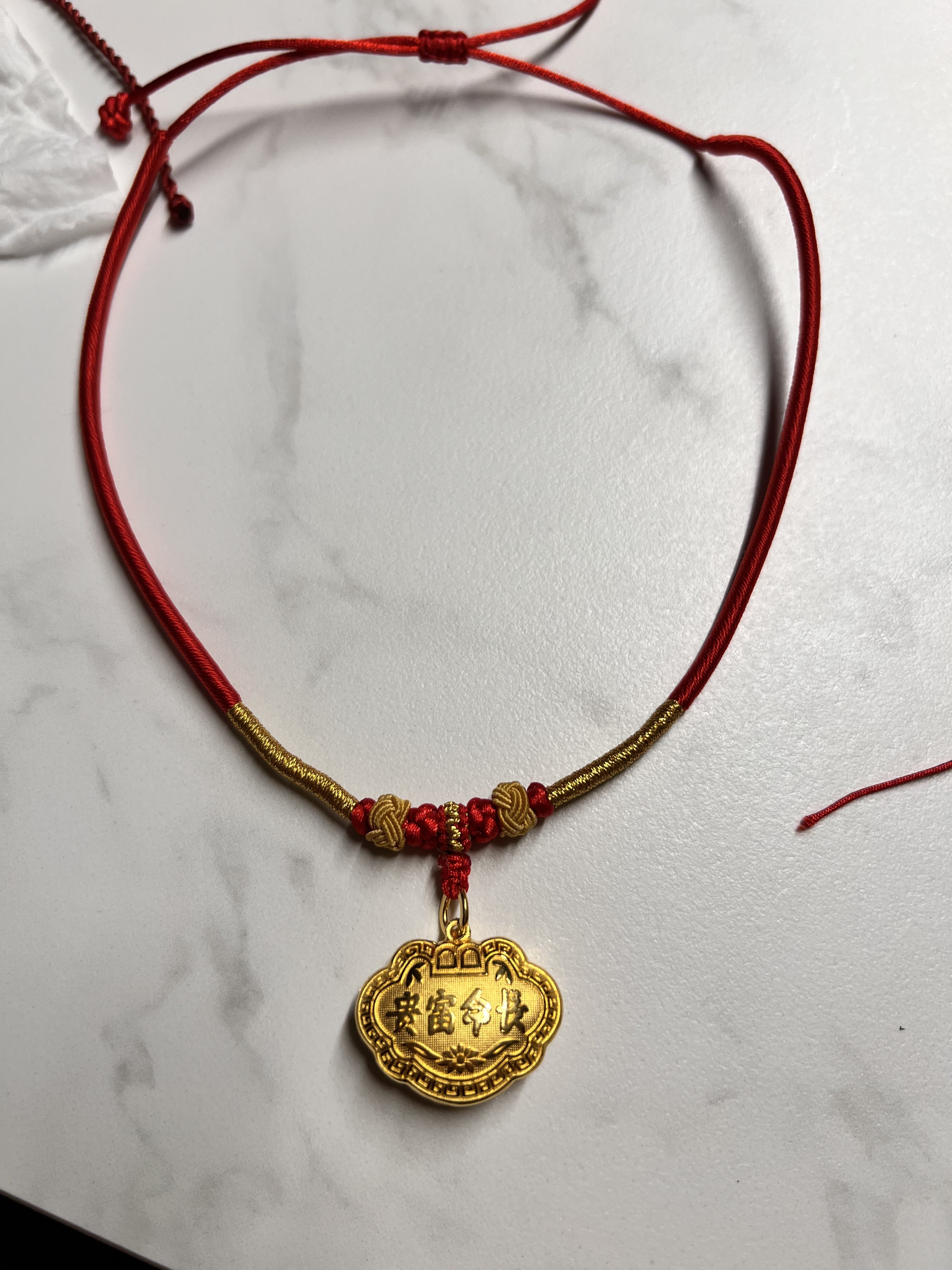 宝宝金锁编绳周岁黄金项圈手工编织吊坠挂绳红绳婴儿长命锁项链绳