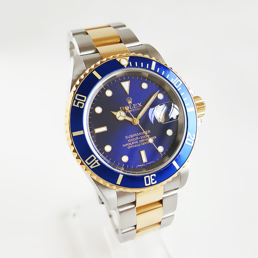 劳力士蓝水鬼手表男潜航者18k黄金精钢自动机械表16613正品9.8新