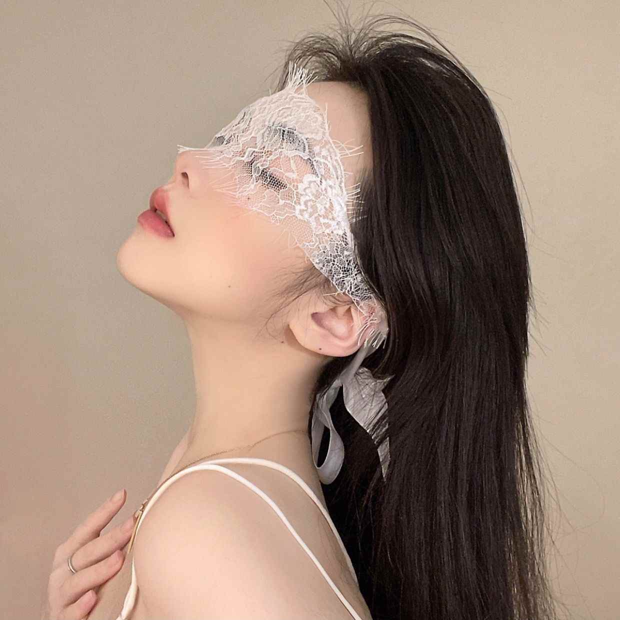 黑色蒙眼纱蕾丝眼罩化妆舞会丝带情调面纱遮脸性感禁欲系眼纱丝带