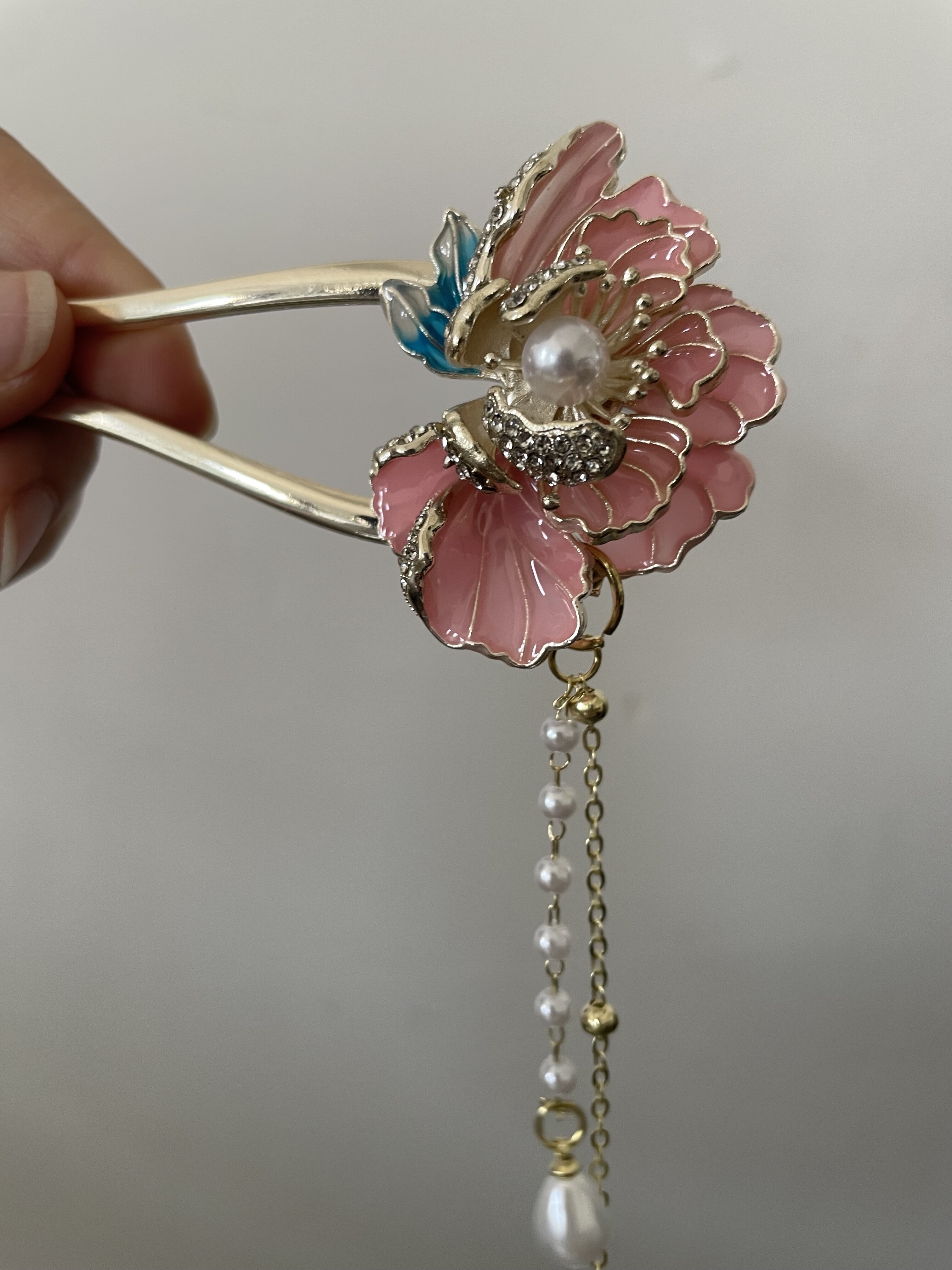 古风花朵发簪牡丹u型高级感女发钗新中式丸子头流苏头花发髻头饰