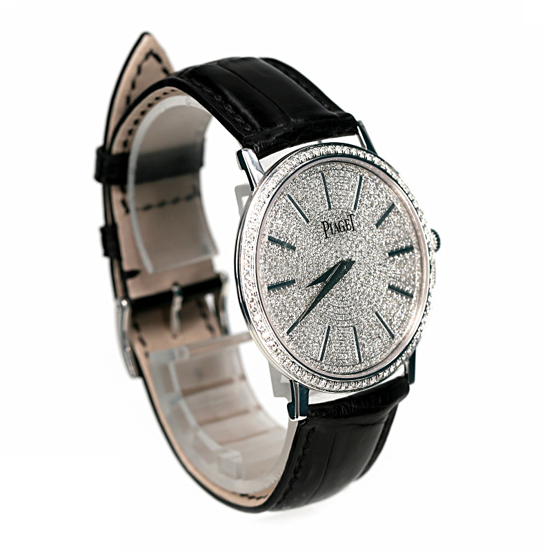 一元起拍98新 伯爵altiplano系列后镶钻18k白金皮带男士手表