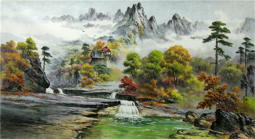 朝鲜一级画家 金善国《金刚山普德庵》风景国画 c5007拍卖