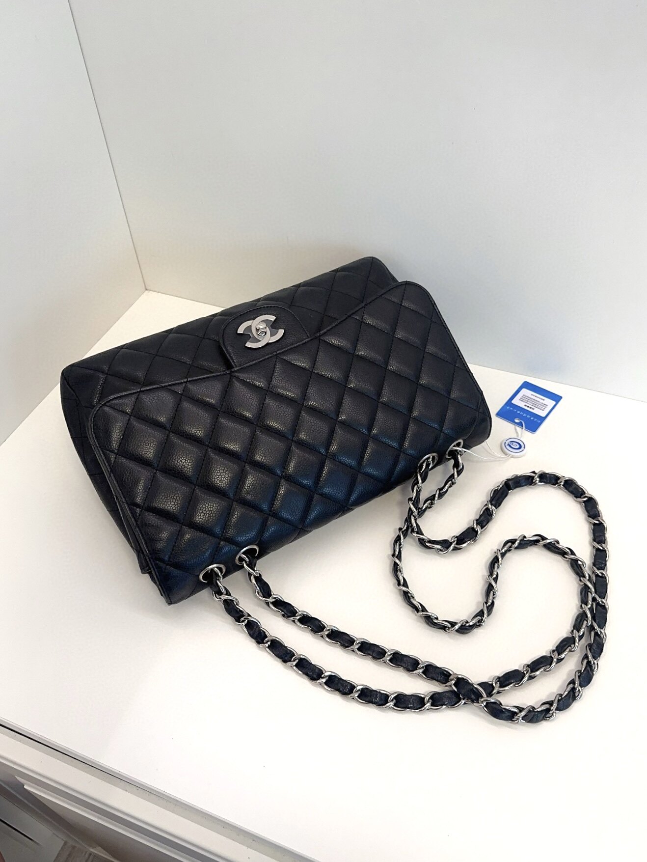 正品[9.8新]chanel香奈儿cf黑银荔枝皮单盖jumbo链条包单肩斜挎包