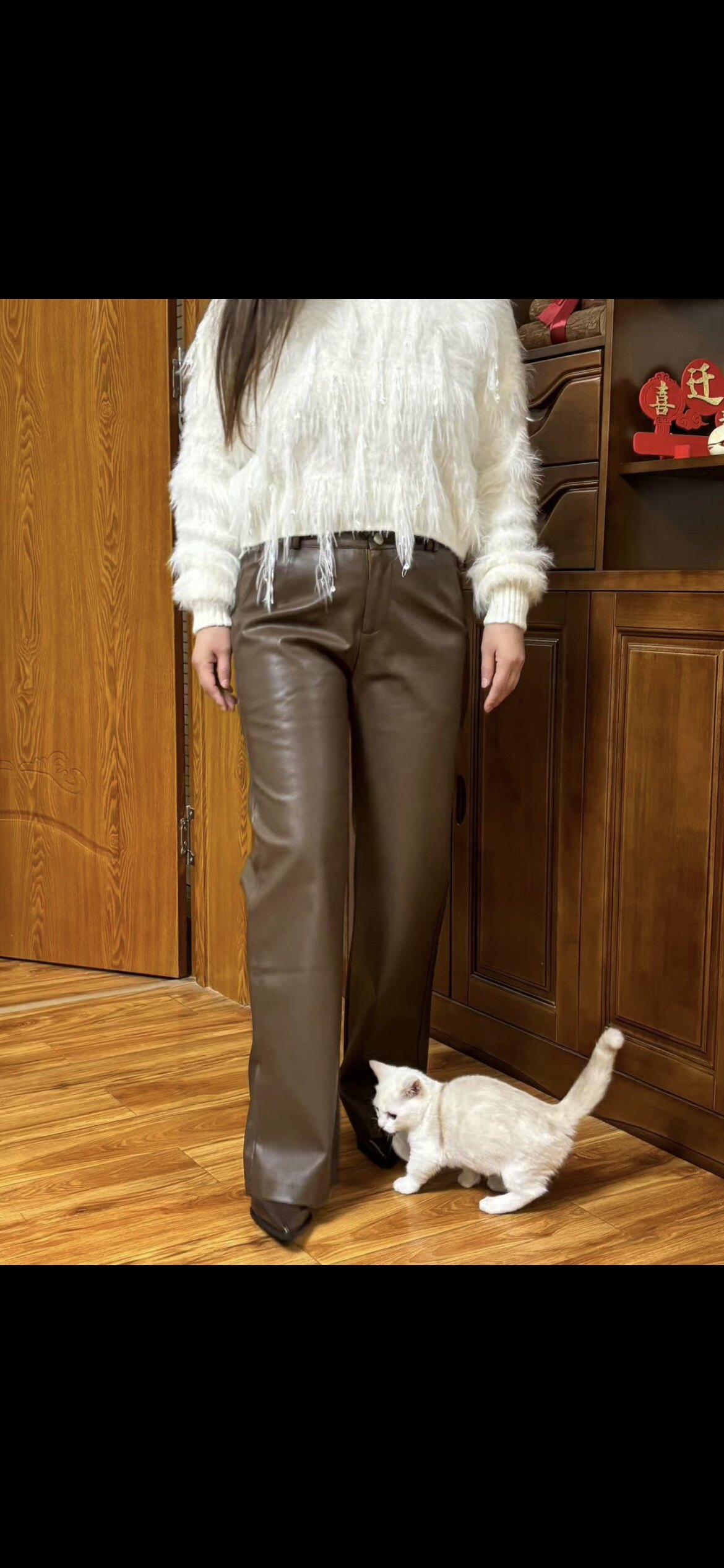 海宁高腰真皮皮裤女绵羊皮2024秋冬新款加绒加厚直筒裤外穿长裤子