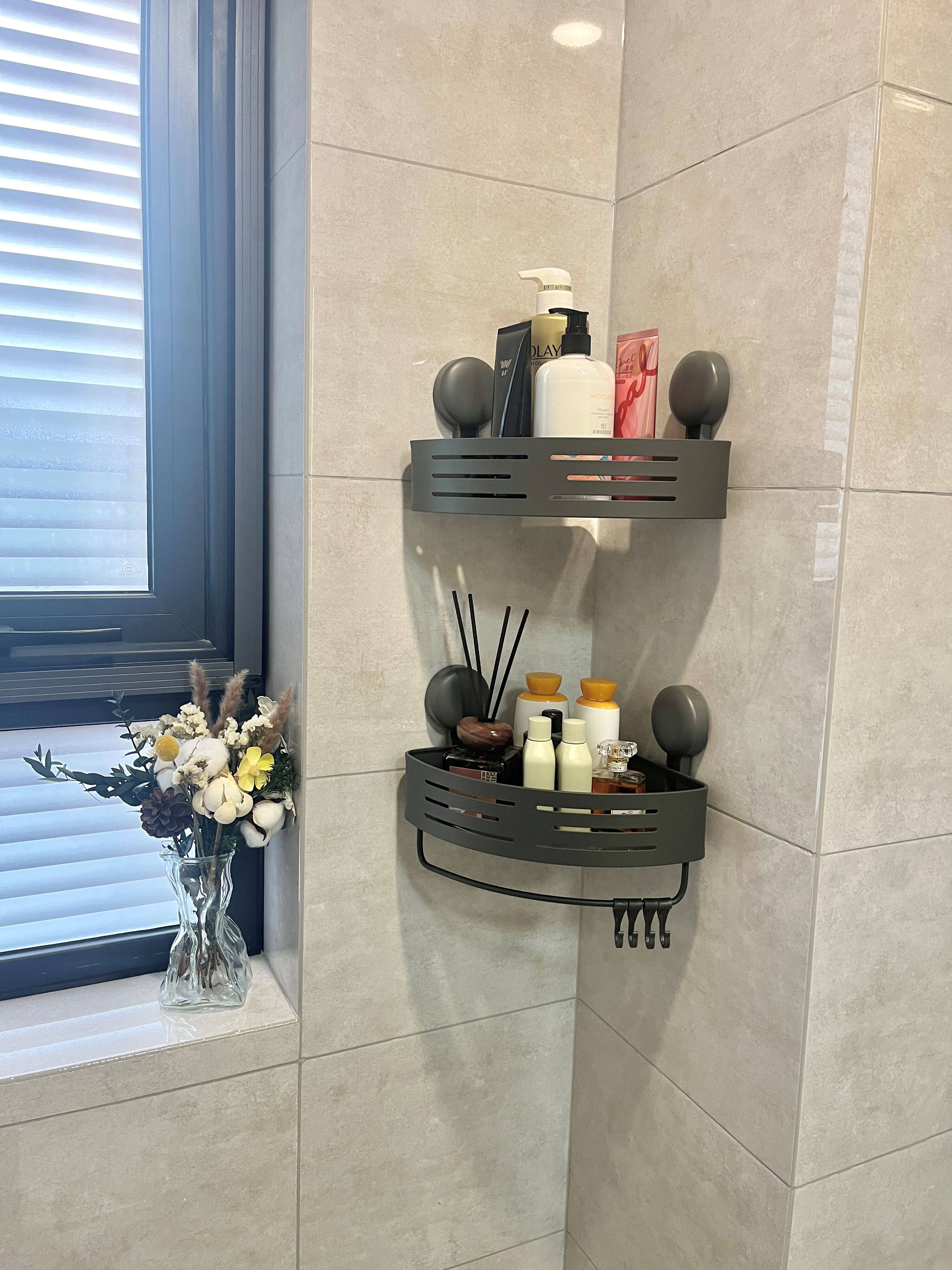 免打孔浴室卫生间置物架三角厕所洗手间壁挂洗漱台墙上奶白收纳架