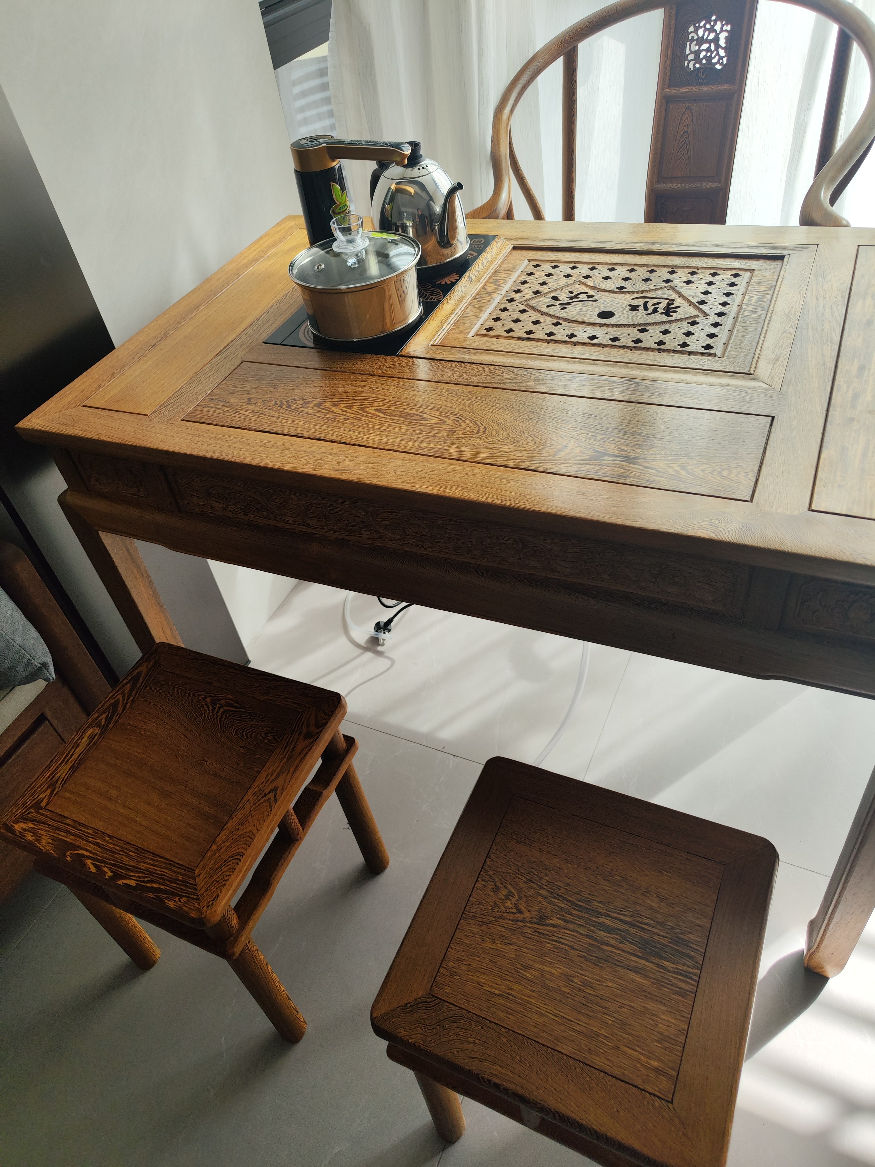 鸡翅木茶桌椅组合实木中式红木泡茶桌小户型简约功夫方形茶艺桌