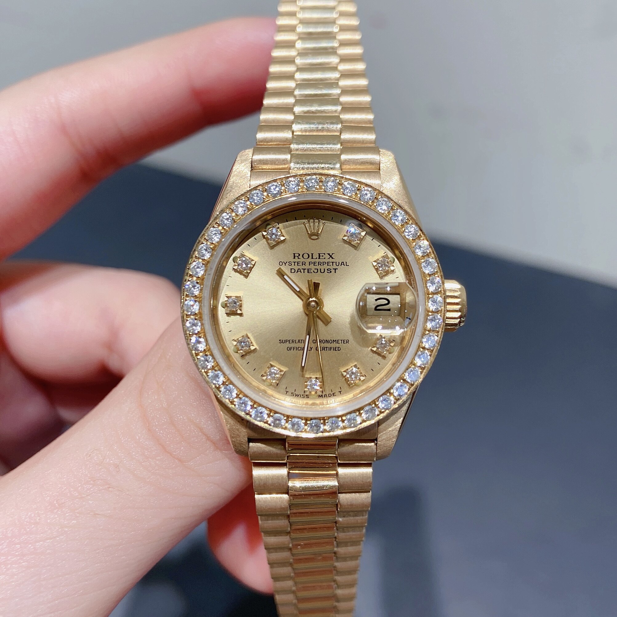 [9.8新]劳力士女表rolex日志型18k黄金镶钻自动机械手表女69178