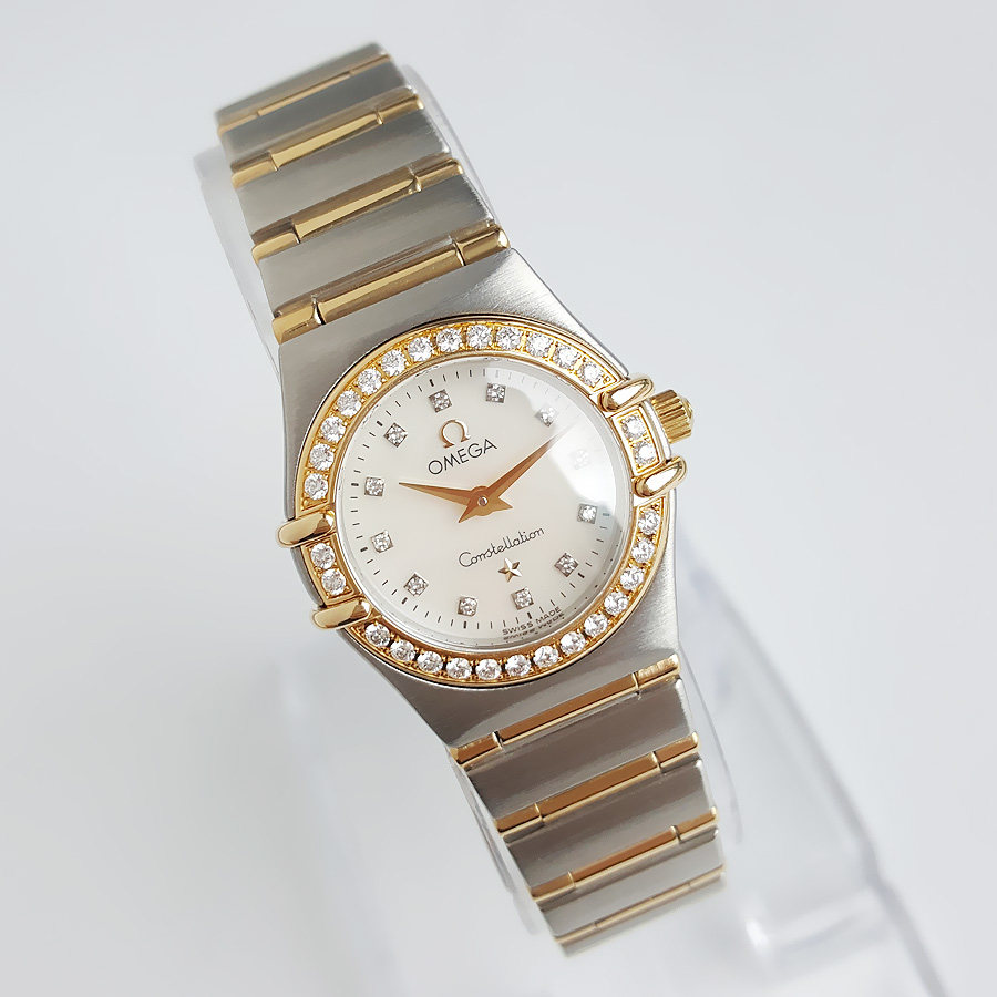 一口价正品98新欧米茄女表星座18k黄金原钻石英手表1267.75.00