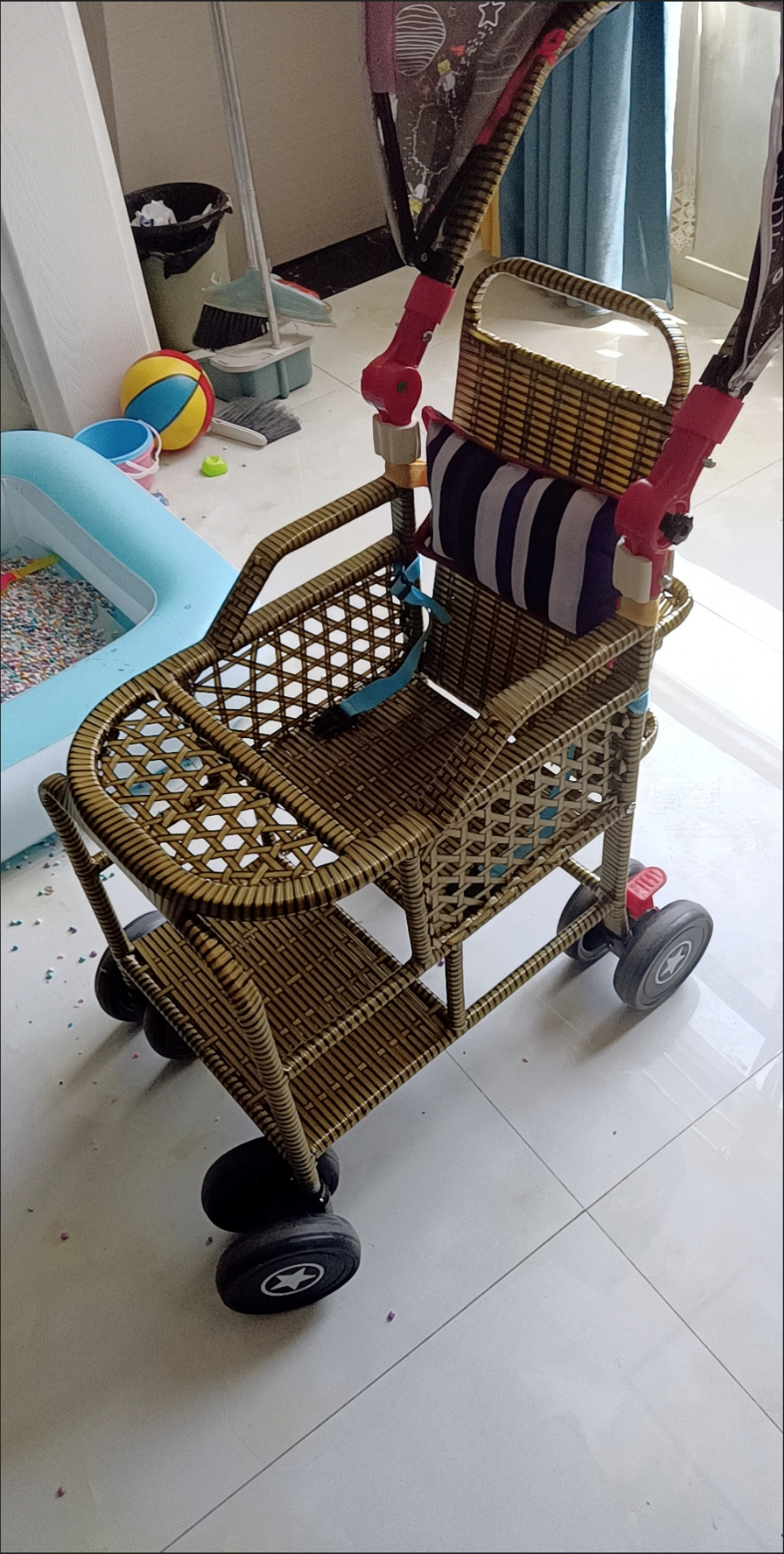 婴儿推车夏季竹藤宝宝推车轻便折叠可坐可躺藤编儿童宝宝藤椅溜娃