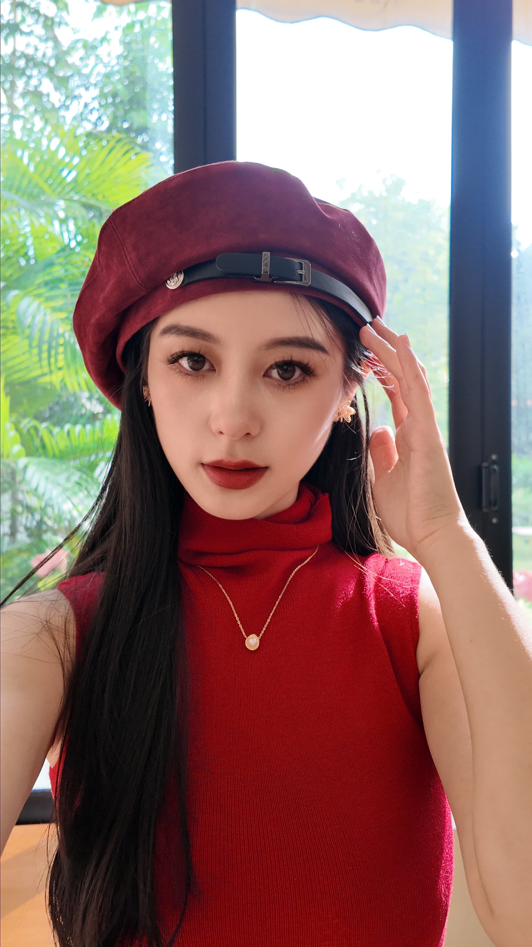 安克拉红色贝雷帽子女秋冬英伦复古麂皮绒画家帽韩版显脸小蓓蕾帽