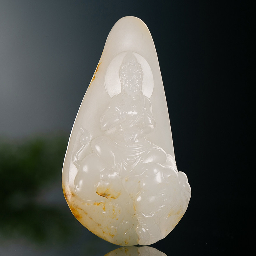 省级玉雕大师仝杰作品新疆和田玉籽料普贤菩萨男款守护挂件34克g1
