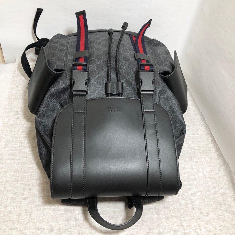 【98新】gucci古驰新款黑色双g双肩包大号男包运动登山包