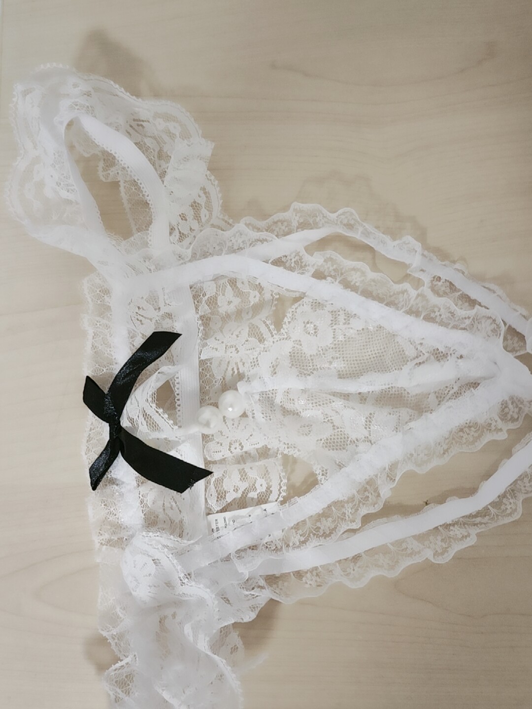 夜色行"鲍里藏珠" 性感珍珠丁字裤t裤内裤女式蕾丝蝴蝶结开档