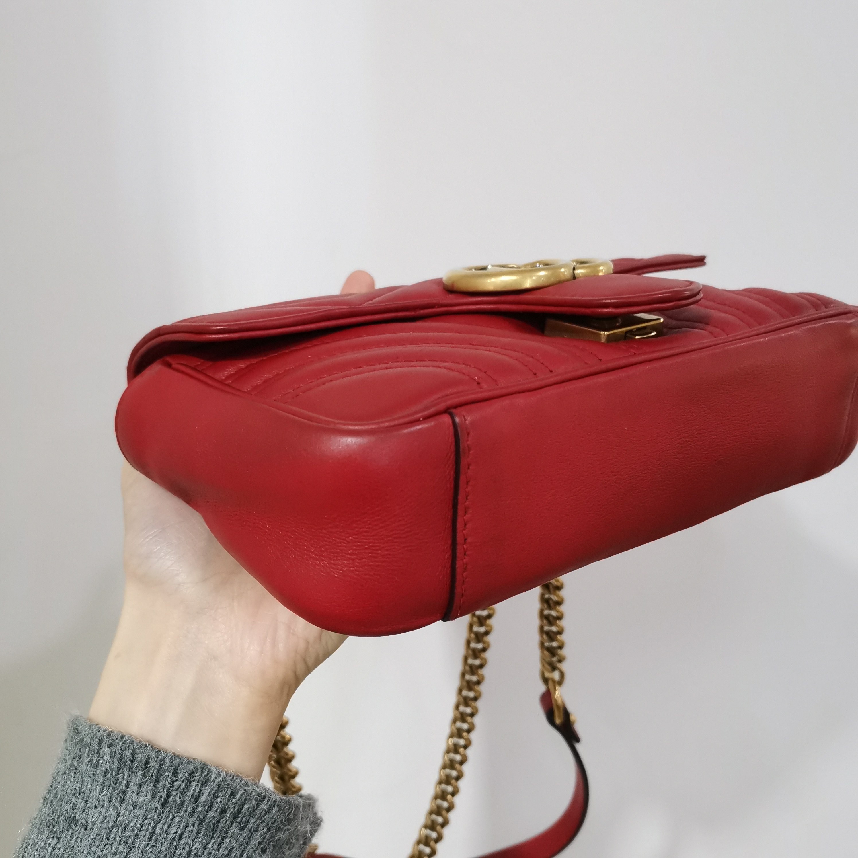 [98新] gucci古驰 marmont22 红色链条爱心包 单肩斜跨包