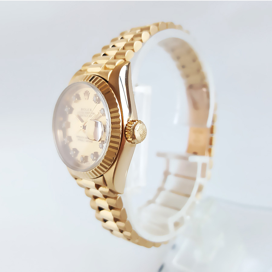 劳力士女表日志型69178金盘原镶钻18k黄金自动机械手表正品9.8新
